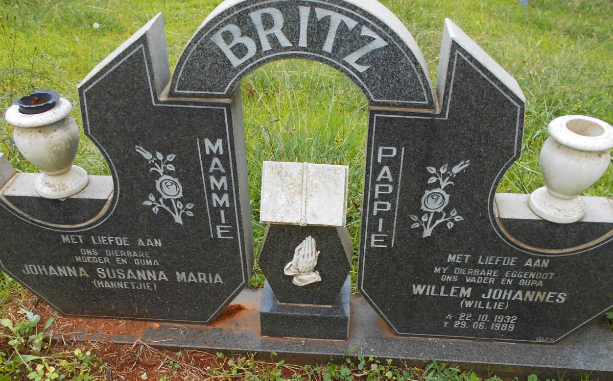 BRITZ Willem Johannes 1932-1989 &amp; Johanna Susanna Maria