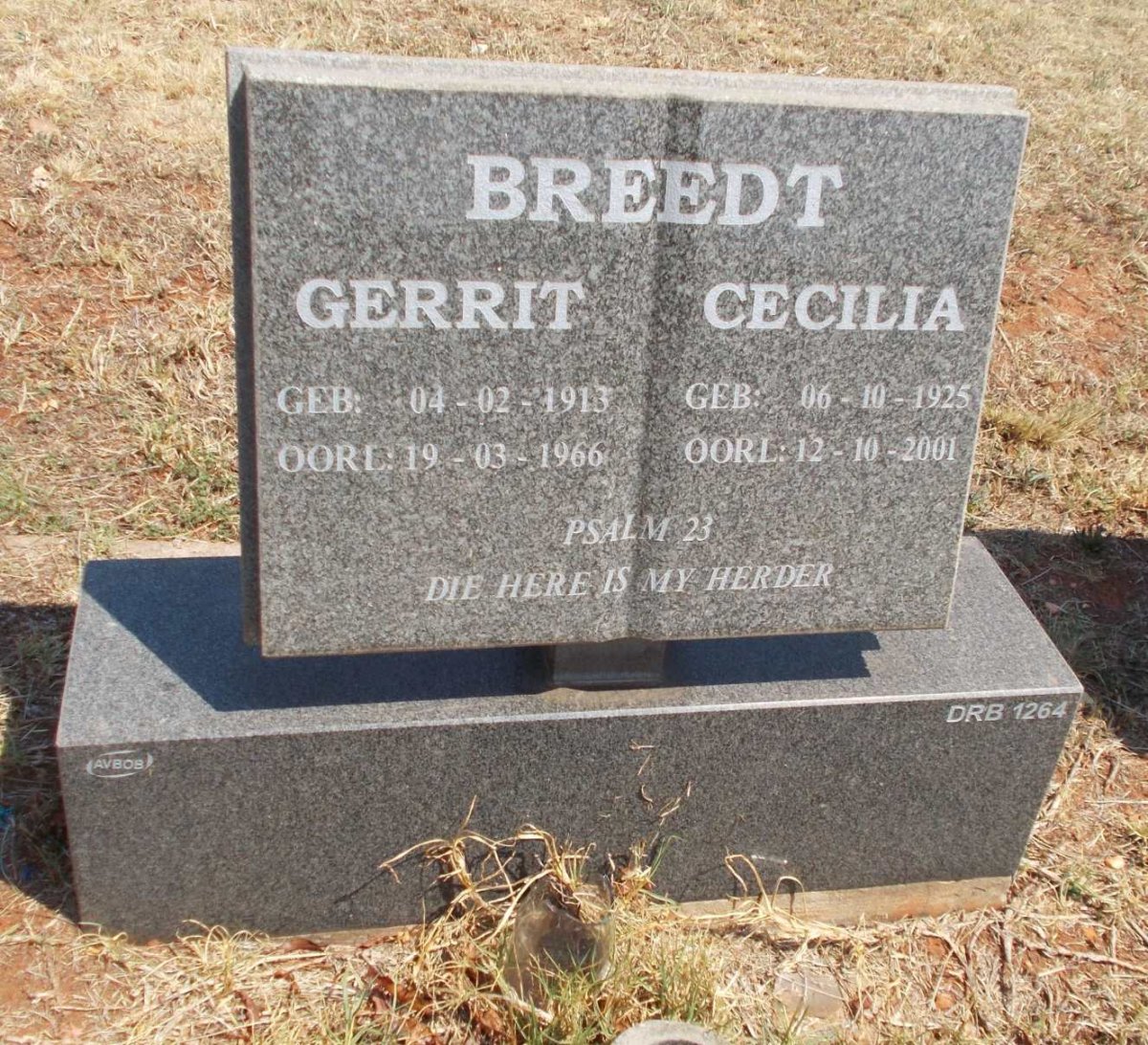 BREEDT Gerrit 1913-1966 &amp; Cecilia 1925-2001