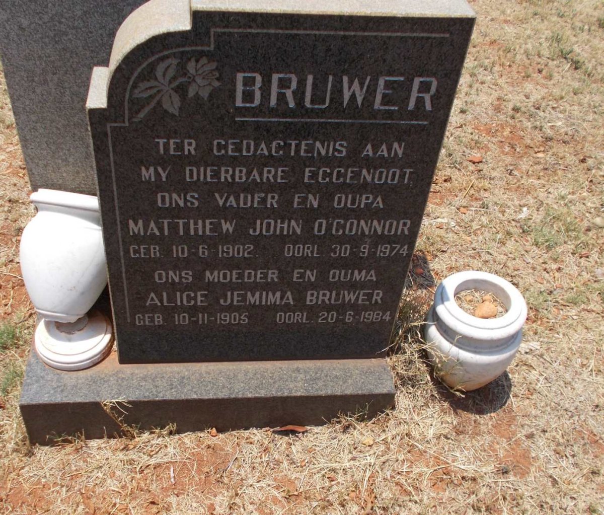 BRUWER Matthew John O'Connor 1902-1974 &amp; Alice Jemima 1905-1984