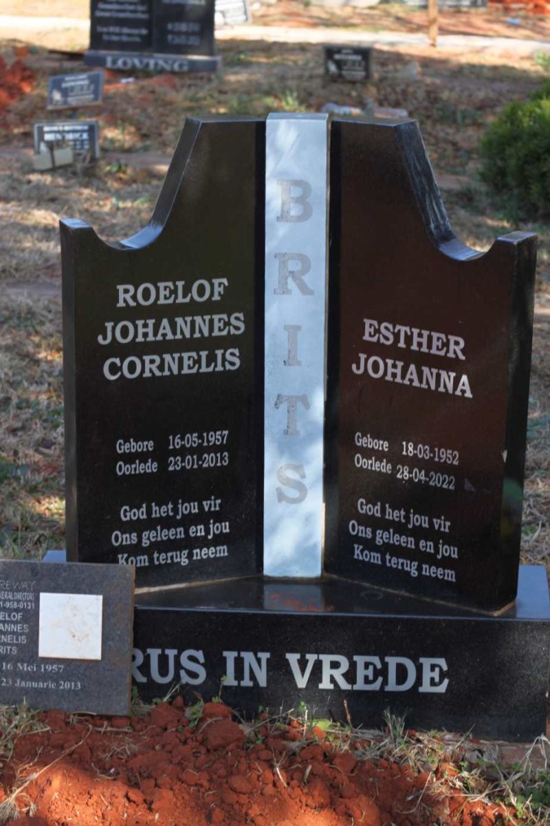BRITS Roelof Johannes Cornelis 1957-2013 &amp; Esther Johanna 1952-2022