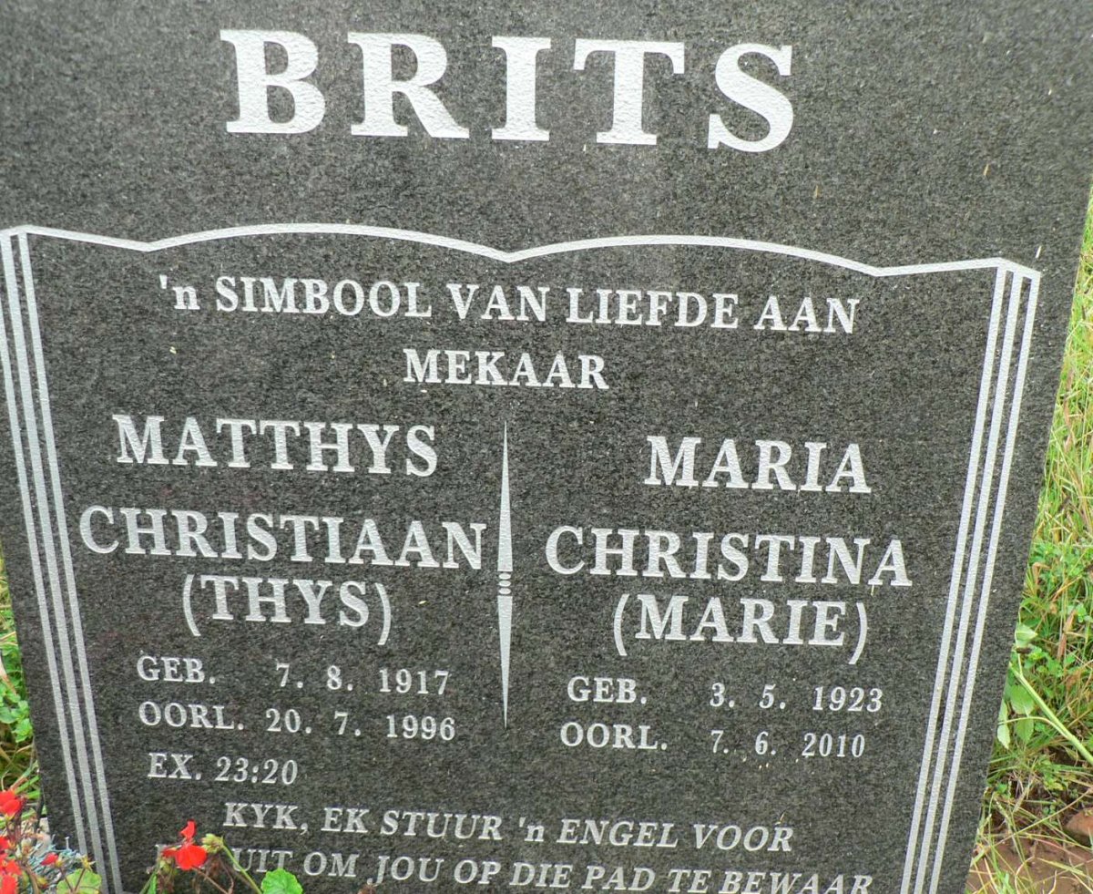 BRITS Matthys Christiaan 1917-1996 &amp; Maria Christina 1923-2010