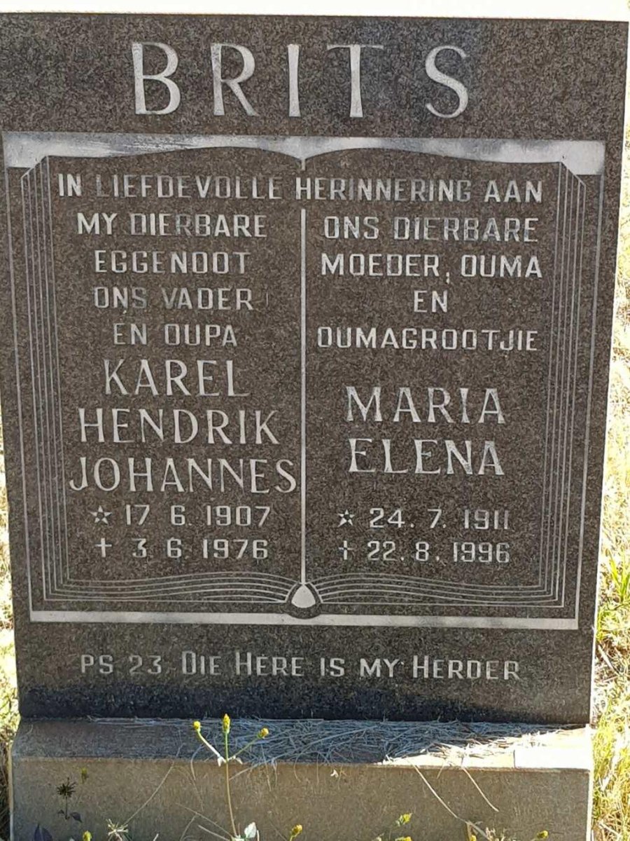 BRITS Karel Hendrik Johannes 1907-1976 &amp; Maria Elena 1911-1996
