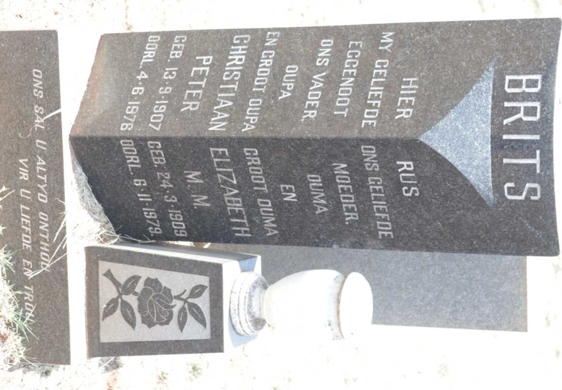 BRITS Christiaan Peter 1907-1976 &amp; Elizabeth M.M. 1909-1979