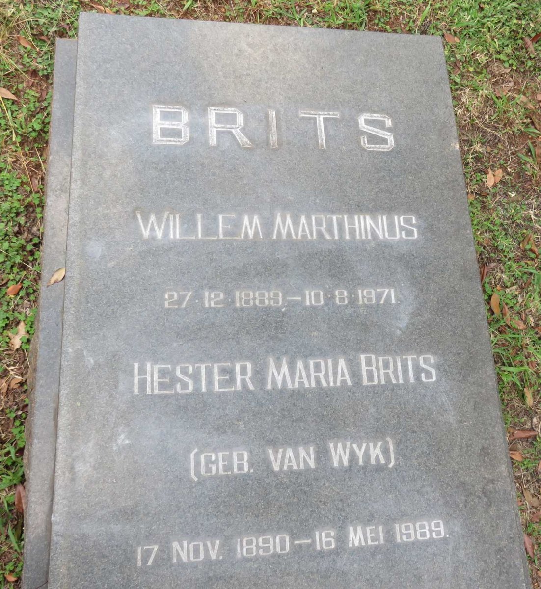 BRITS Willem Marthinus 1889-1971 &amp; Hester Maria VAN WYK 1890-1989