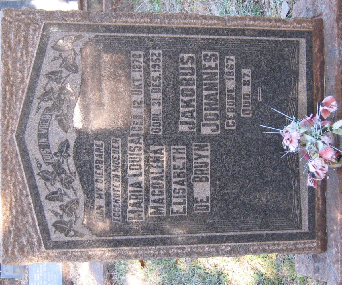 BRUYN Jakobus Johannes, de 1867- &amp; Maria Louisa Magdalena Elisabeth 1878-1952