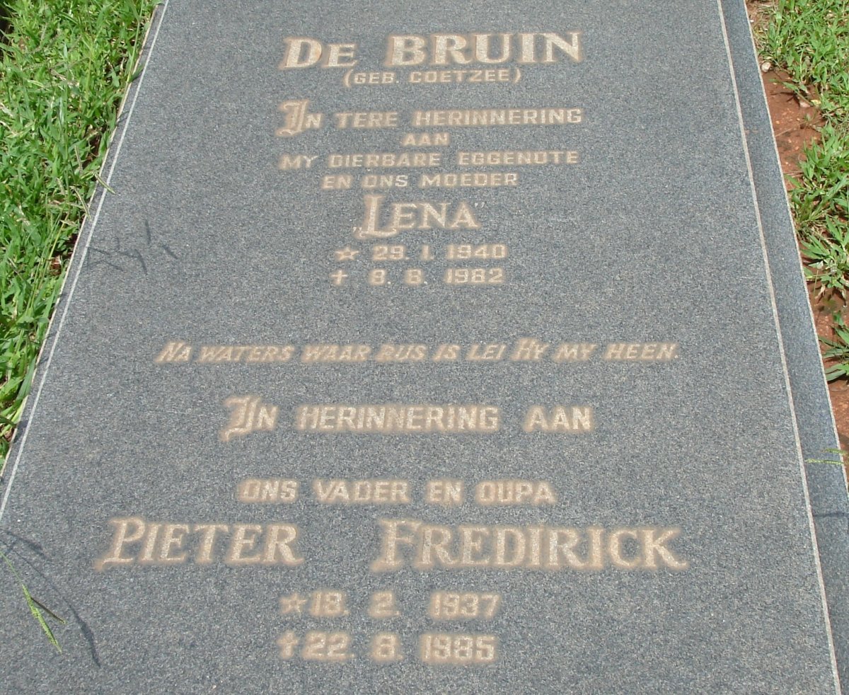 BRUIN Pieter Fredirick, de 1937-1985 &amp; Lena COETZEE 1940-1982