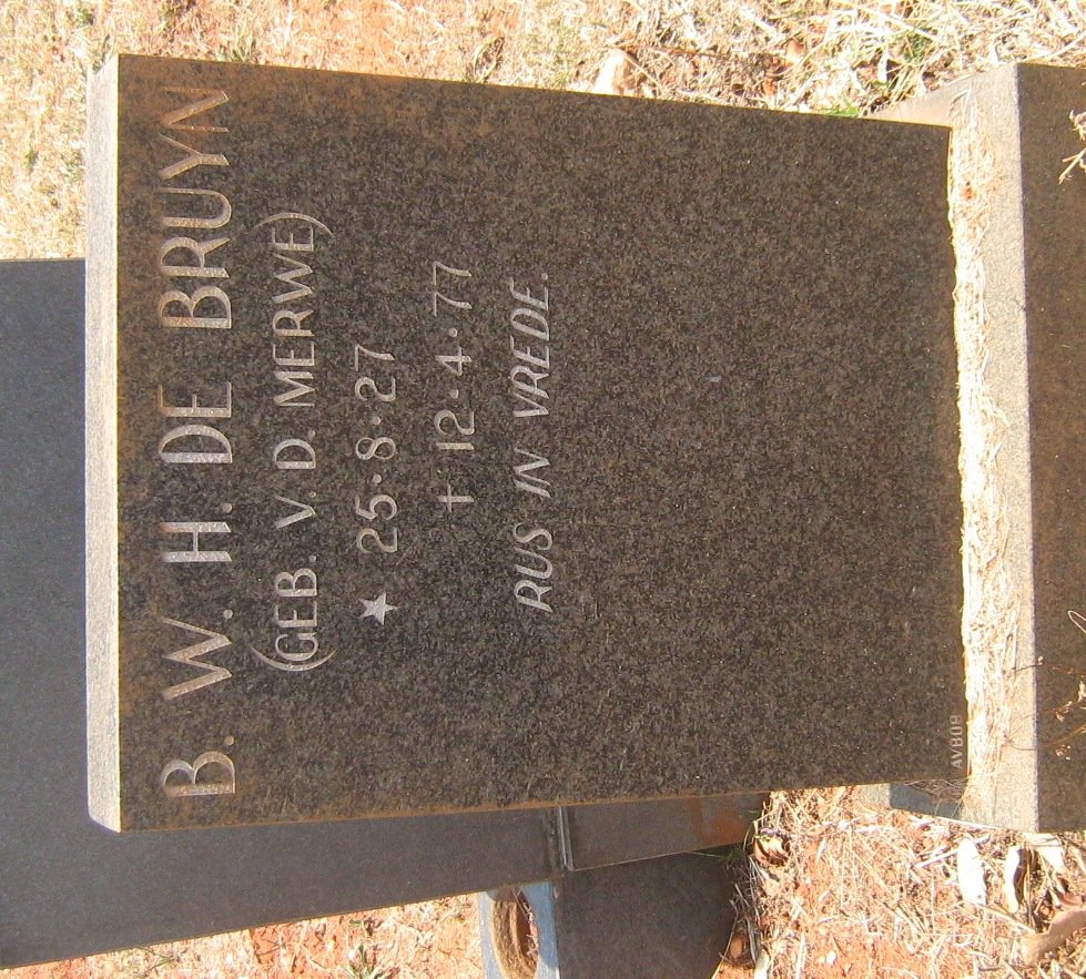 BRUYN B.W.H., de nee V.D. MERWE 1927-1977