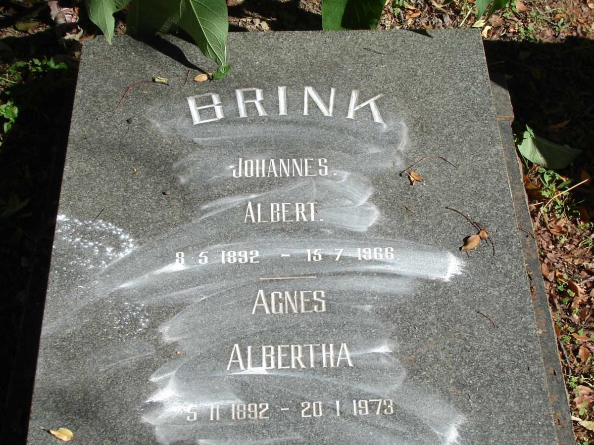 BRINK Johannes Albert 1892-1966 &amp; Agnes Albertha 1892-1973