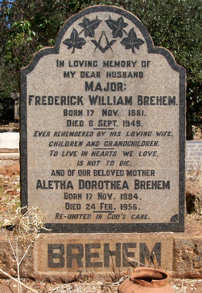 BREHEM Frederick William 1881-1949 &amp; Aletha Dorothea 1884-1956