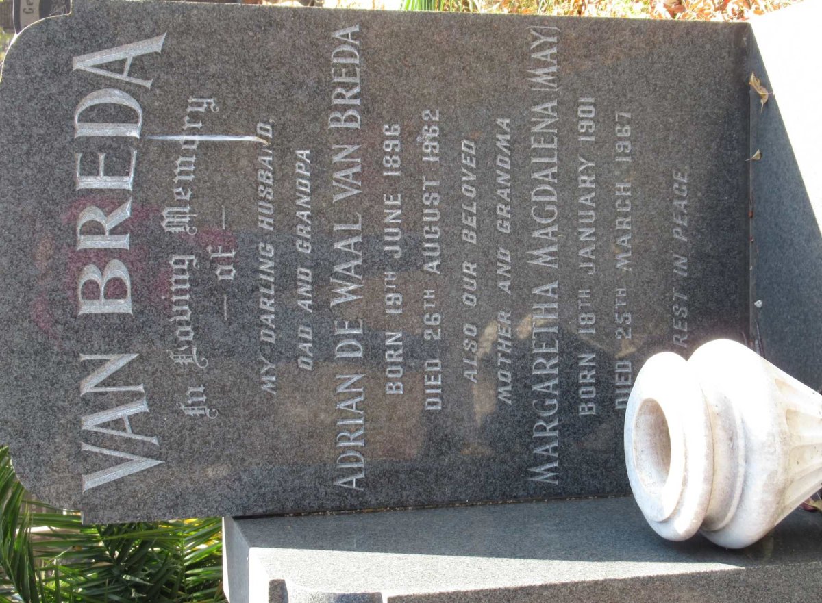 BREDA Adrian de Waal, van 1896-1962 &amp; Margaretha Magdalena MAY 1901-1967