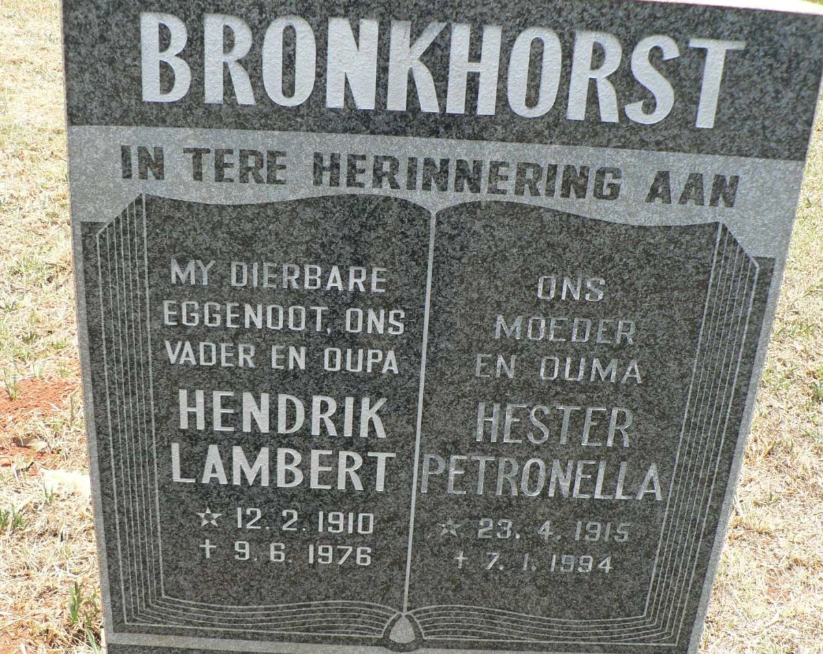 BRONKHORST Hendrik Lambert 1910-1976 &amp; Hester Petronella 1915-1994