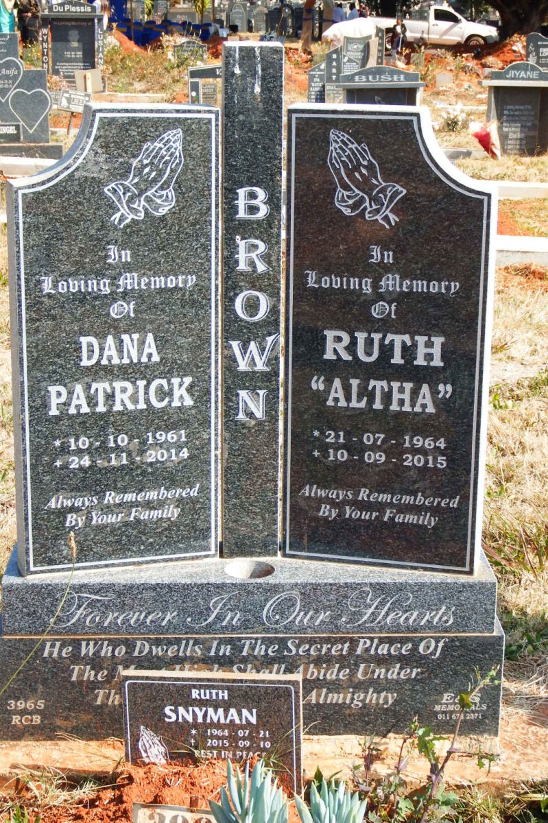 BROWN Dana Patrick 1961-2014 &amp; Ruth SNYMAN 1964-2015