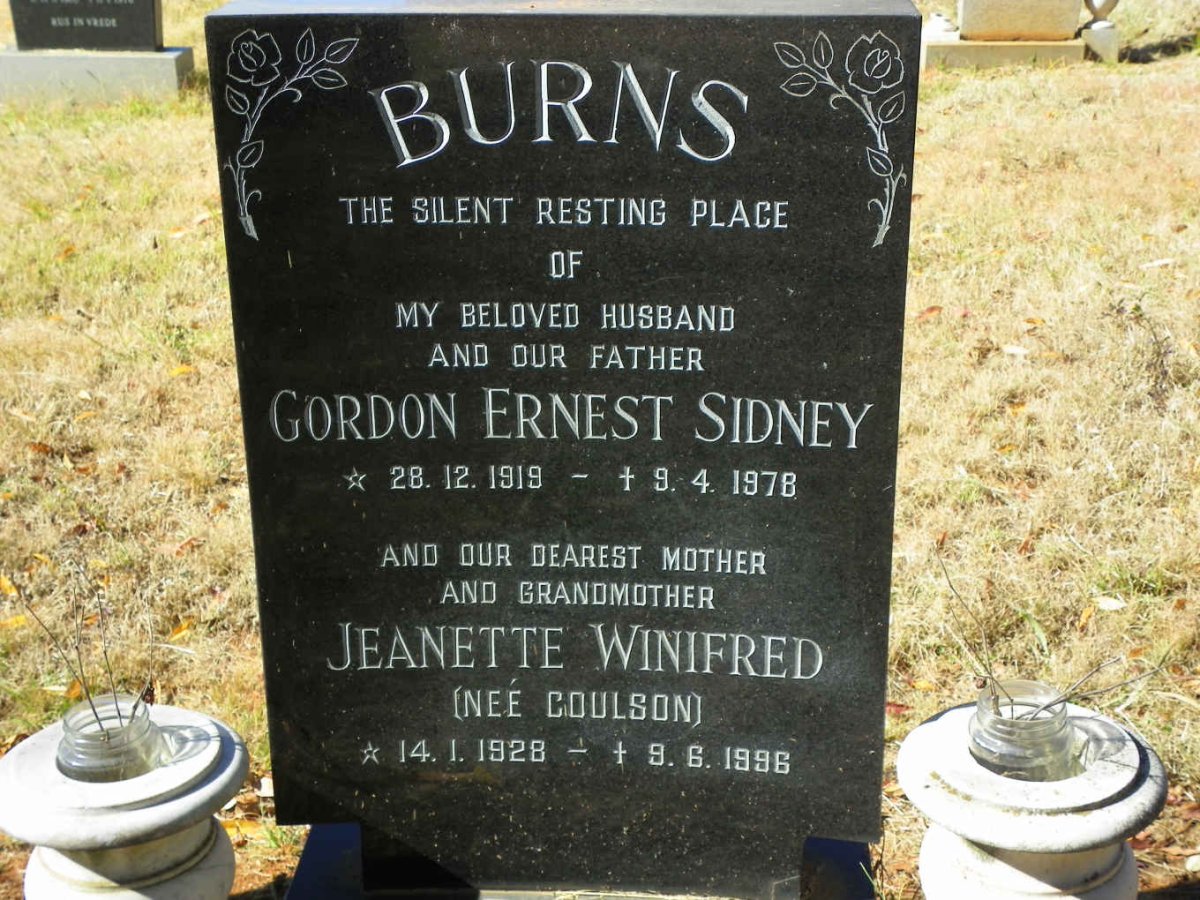 BURNS Gordon Ernest Sidney 1919-1978 &amp; Jeanette Winifred COULSON 1928-1996
