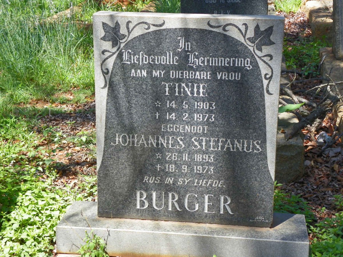 BURGER Johannes Stefanus 1893-1973 &amp; Tinie 1903-1973
