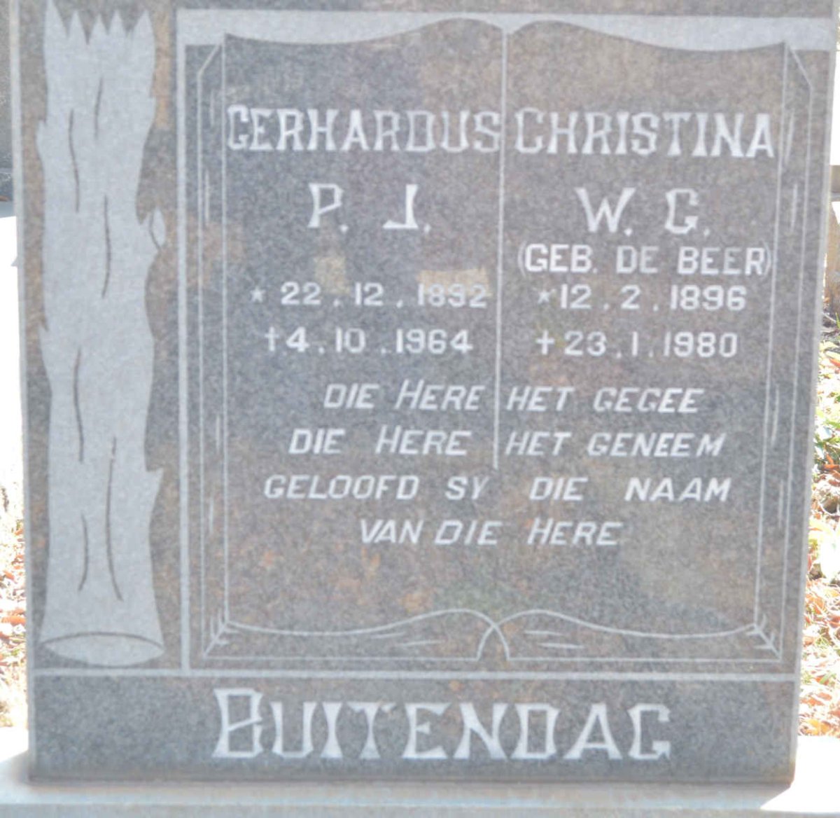 BUITENDAG P.J. 1892-1964 &amp; W.G. DE BEER 1896-1980