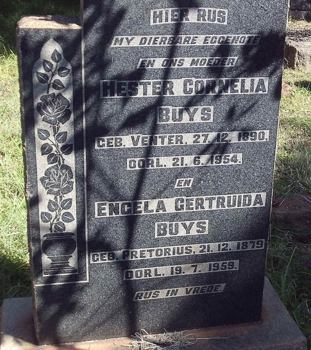 BUYS Engela Gertruida nee PRETORIUS 1879-1959 :: BUYS Hester Cornelia nee VENTER 1890-1954