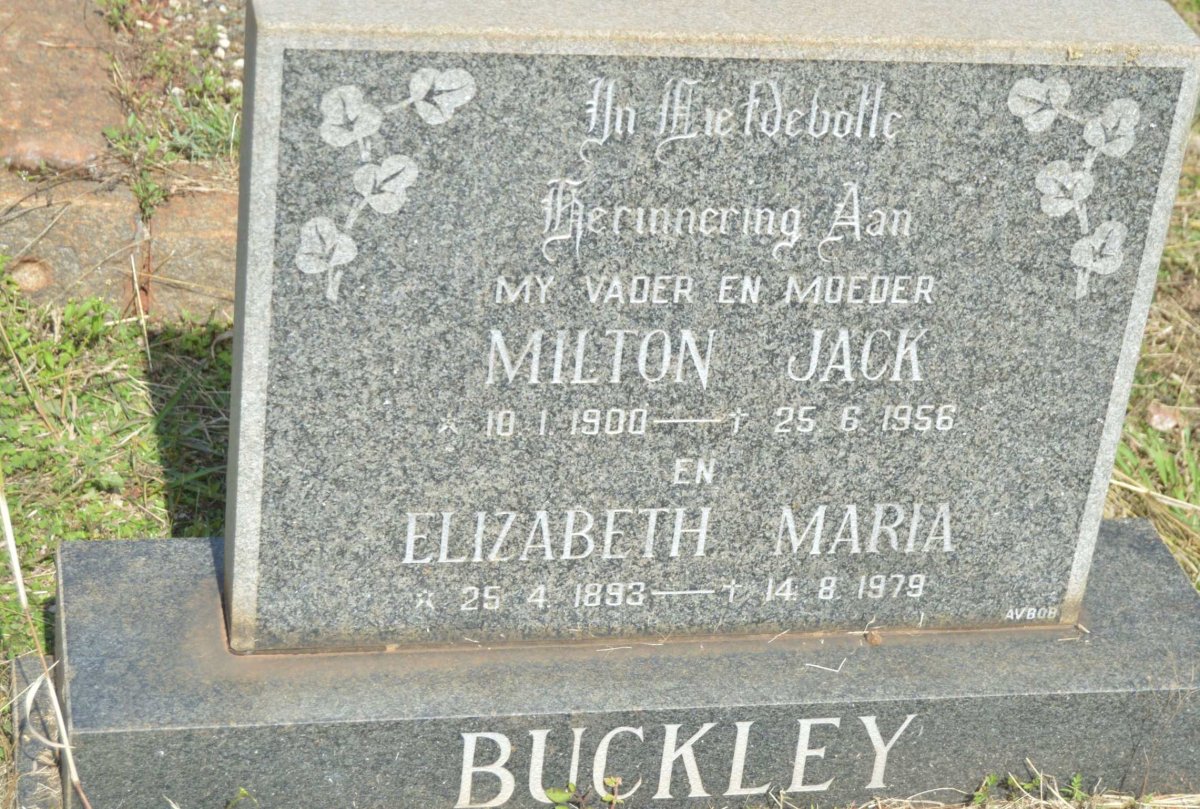 BUCKLEY Milton Jack 1900-1956 &amp; Elizabeth Maria 1893-1979