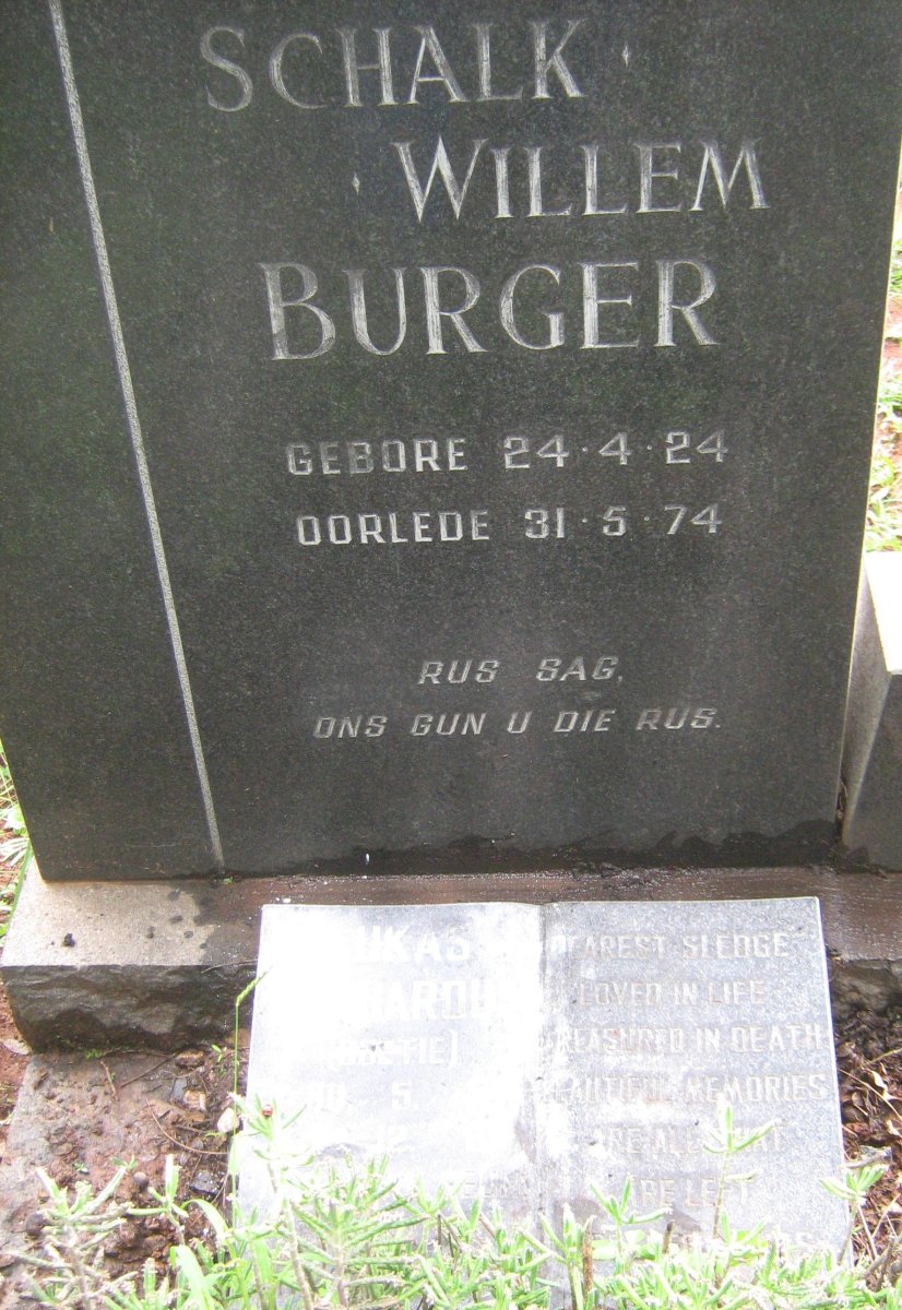 BURGER Schalk Willem 1924-1974 :: BURGER Lukas Gerhardus 1957-1984