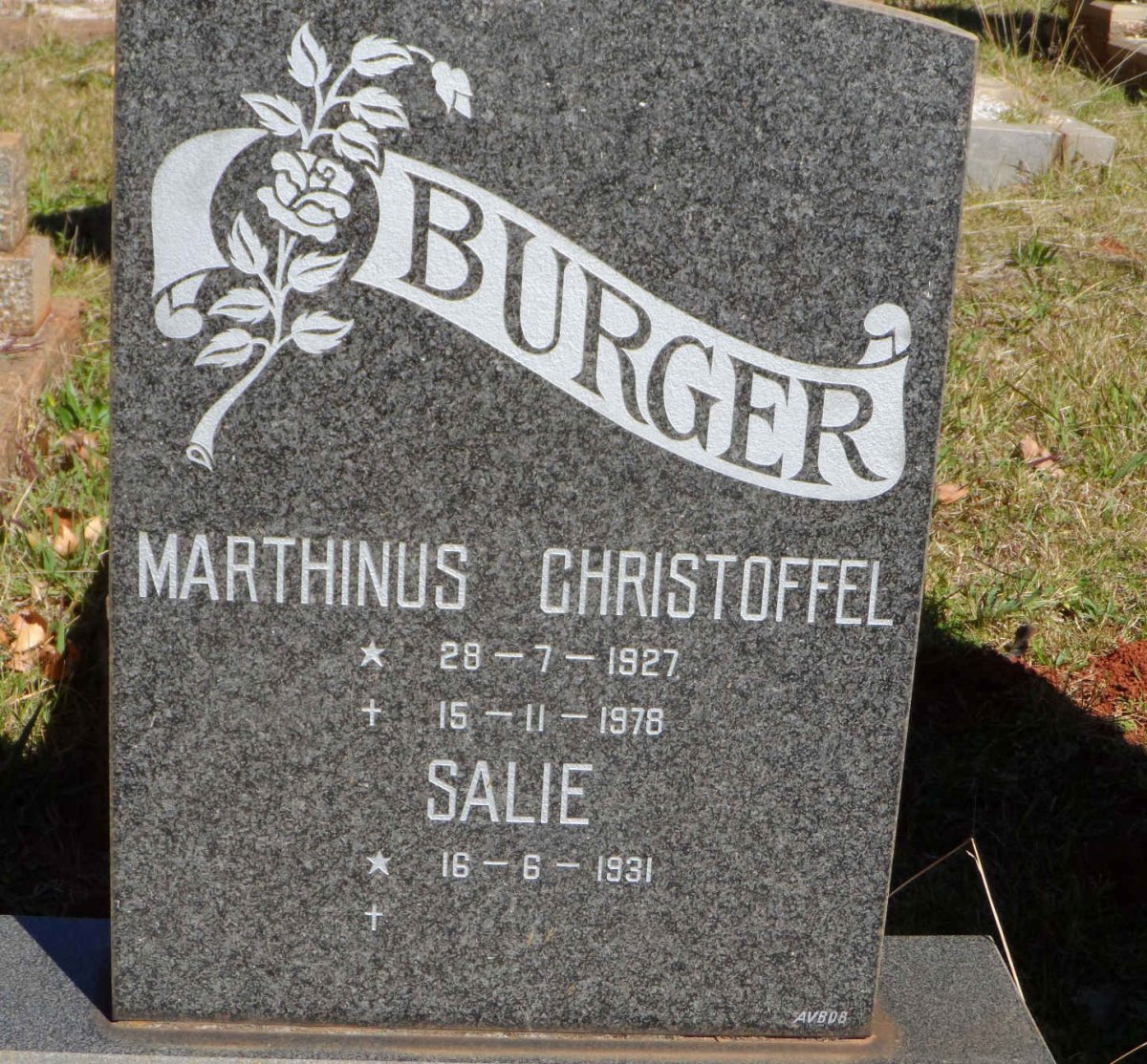 BURGER Marthinus Christoffel 1927-1978 &amp; Salie 1931-