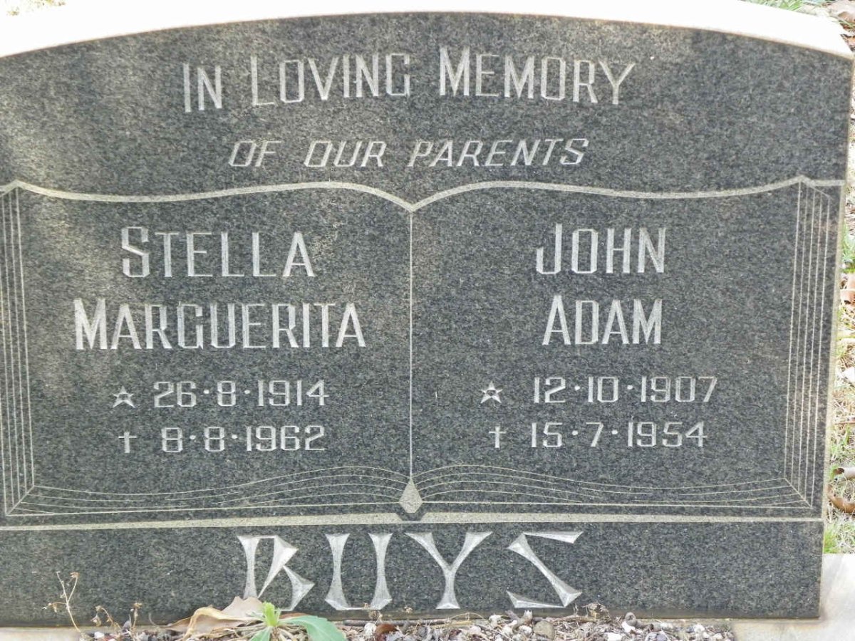 BUYS John Adam 1907-1954 &amp; Stella Marguerita 1914-1962