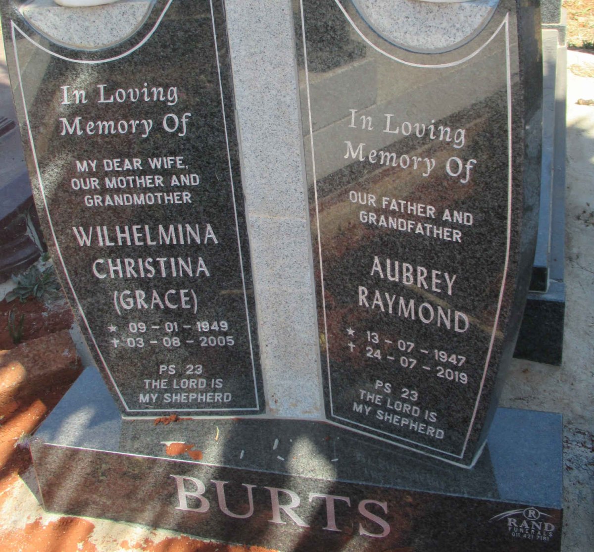 BURTS Aubrey Raymond 1947-2019 &amp; Wilhelmina Christina 1949-2005