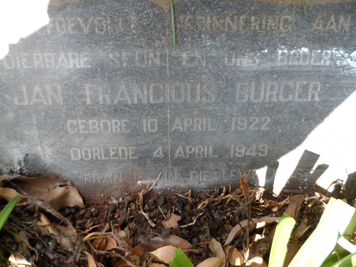 BURGER Jan Francious 1922-1949