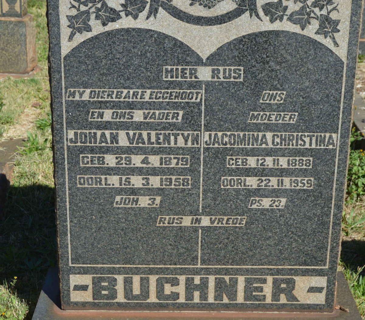 BUCHNER Johan Valentyn 1879-1958 &amp; Jacomina Christina 1888-1959