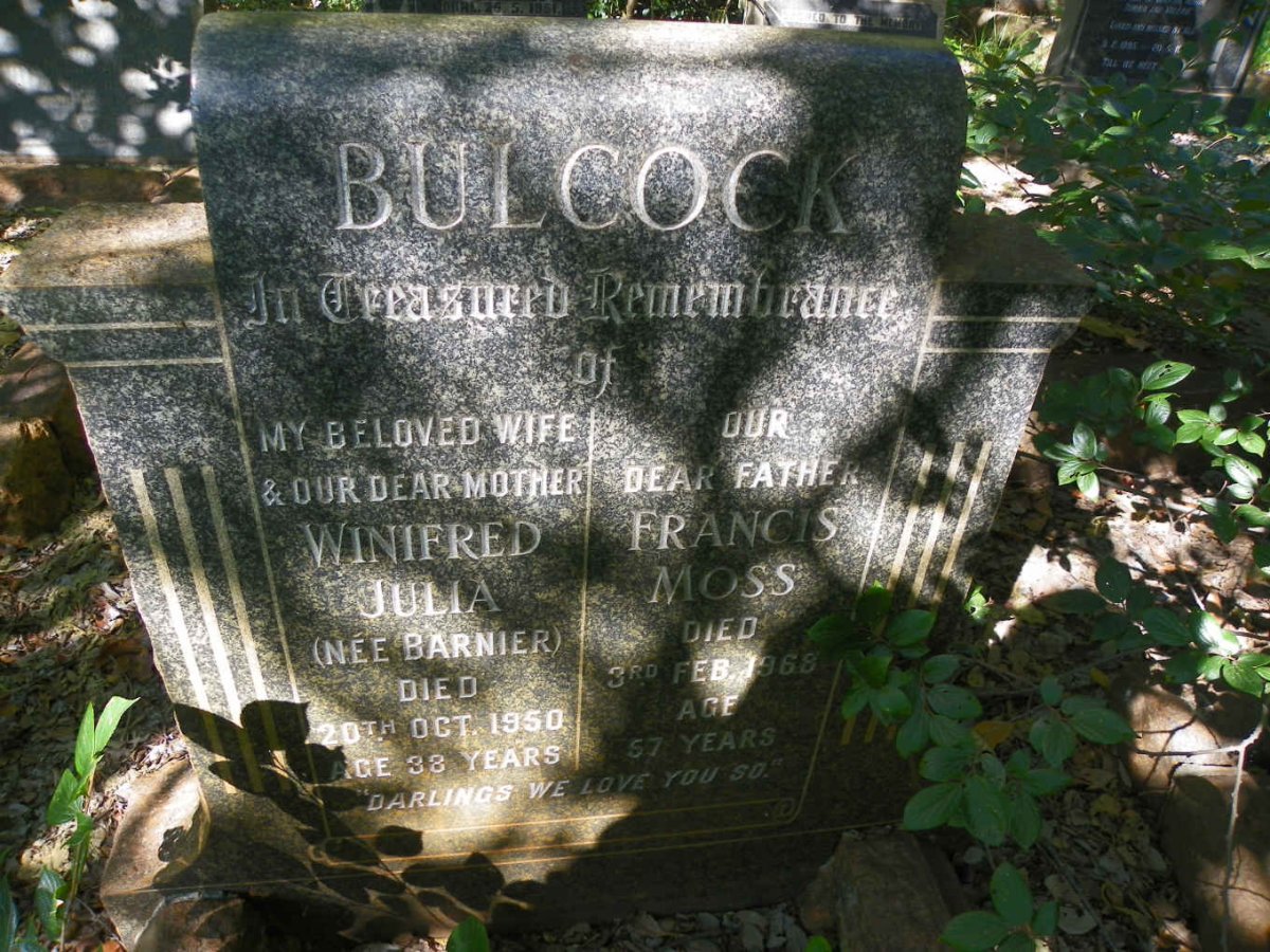 BULCOCK Francis Moss -1968 &amp; Winifred Julia BARNIER -1950