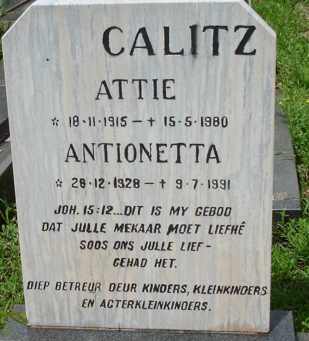 CALITZ Attie 1915-1980 &amp; Antionetta 1928-1991