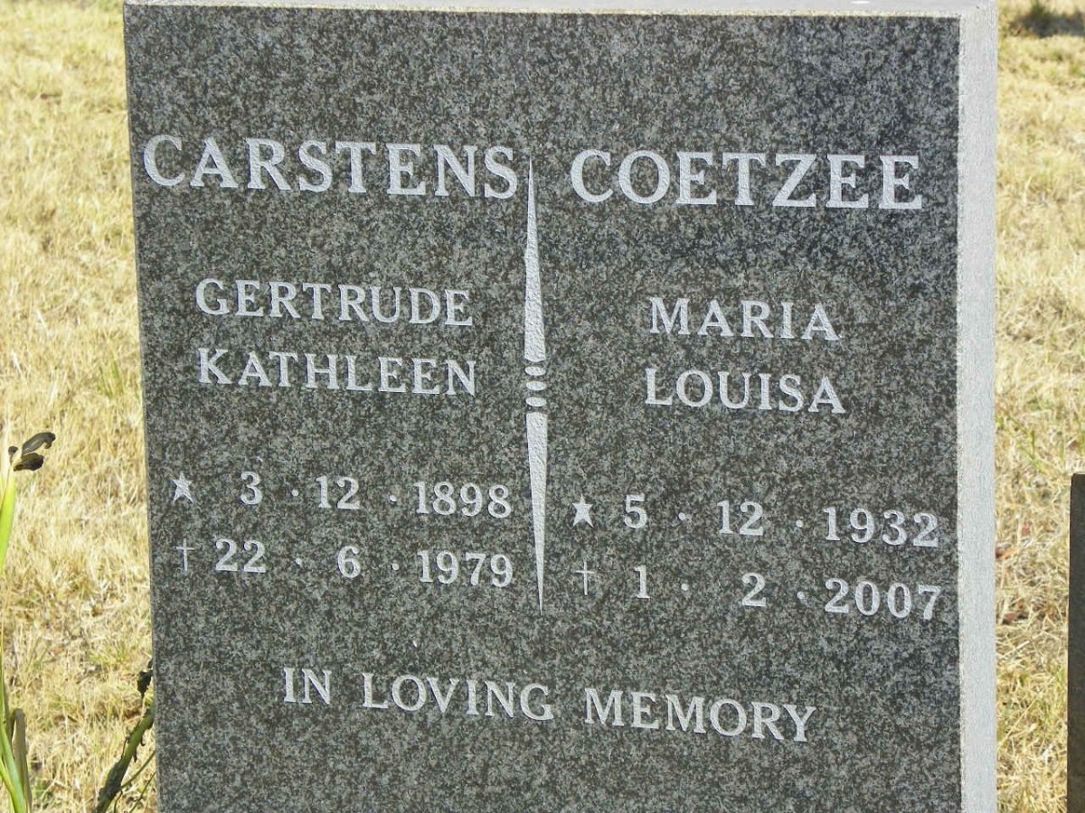 CARSTENS Gertrude Kathleen 1898-1979 :: COETZEE Maria Louisa 1932-2007