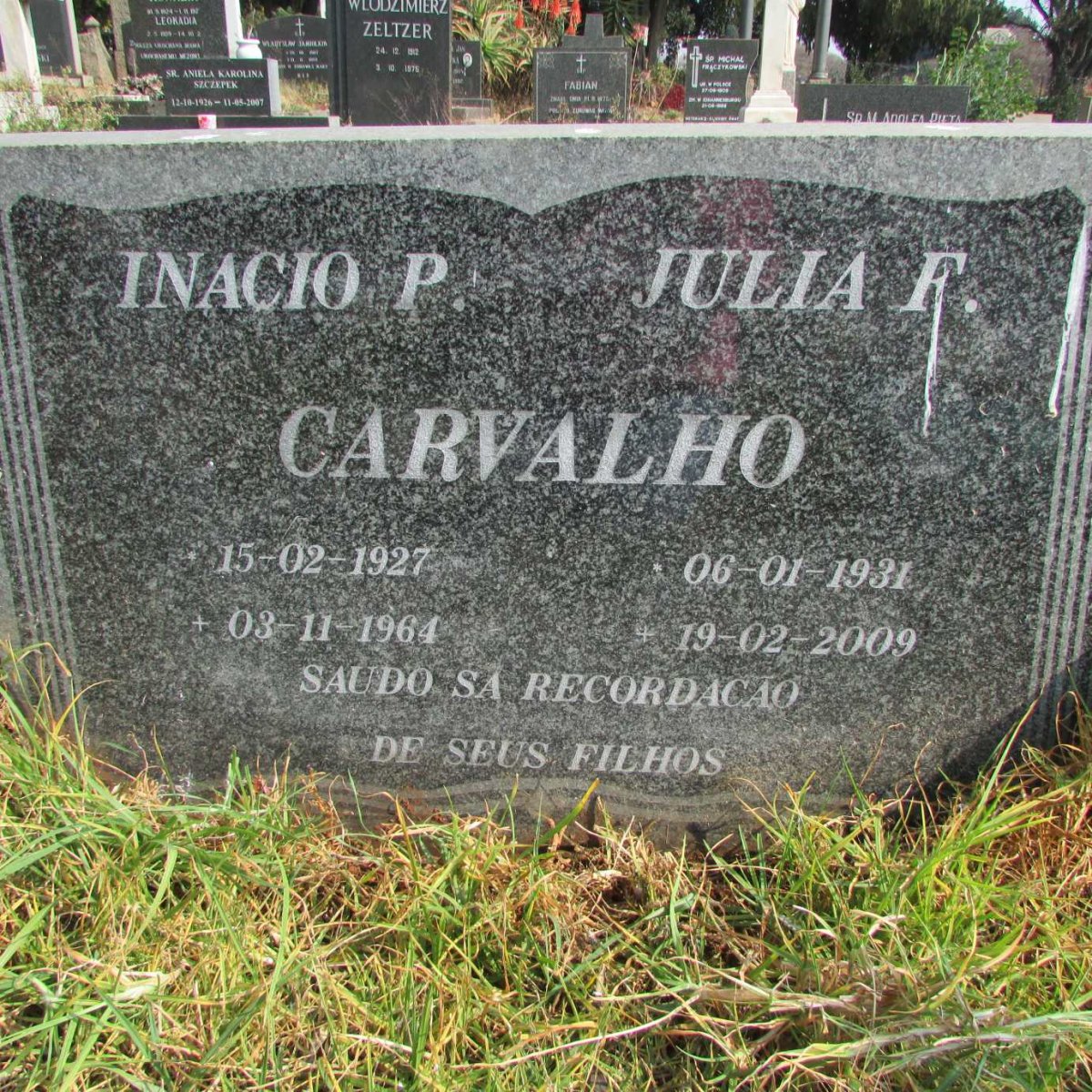 CARVALHO Inacio P. 1927-1964 &amp; Julia F. 1931-2009