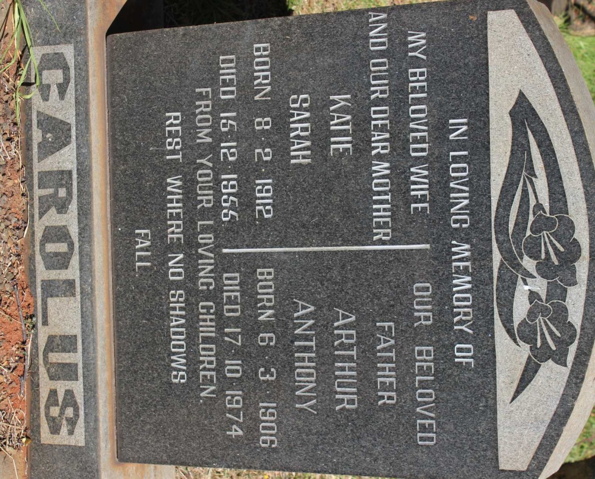 CAROLUS Arthur Anthony 1906-1974 &amp; Katie Sarah 1912-1955