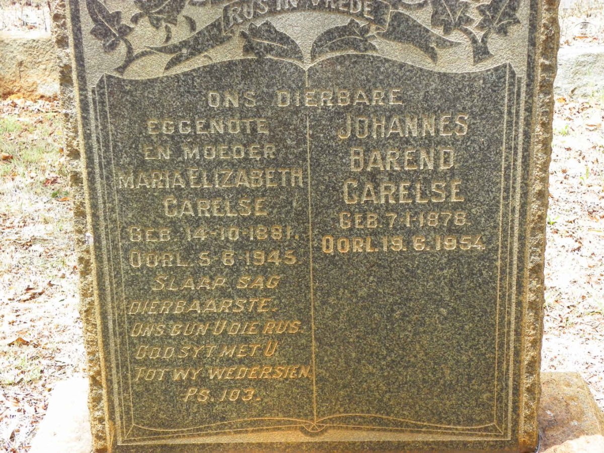 CARELSE Johannes Barend 1878-1954 &amp; Maria Elizabeth 1881-1945