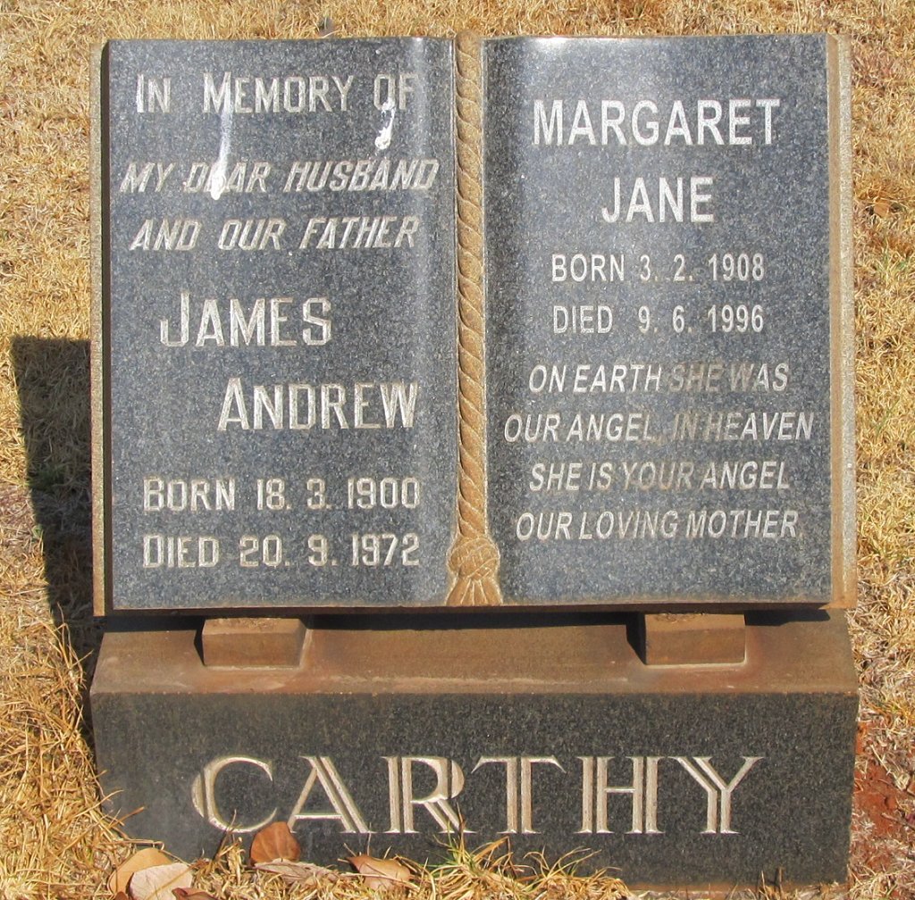 CARTHY James Andrew 1900-1972 &amp; Margaret Jane 1908-1996