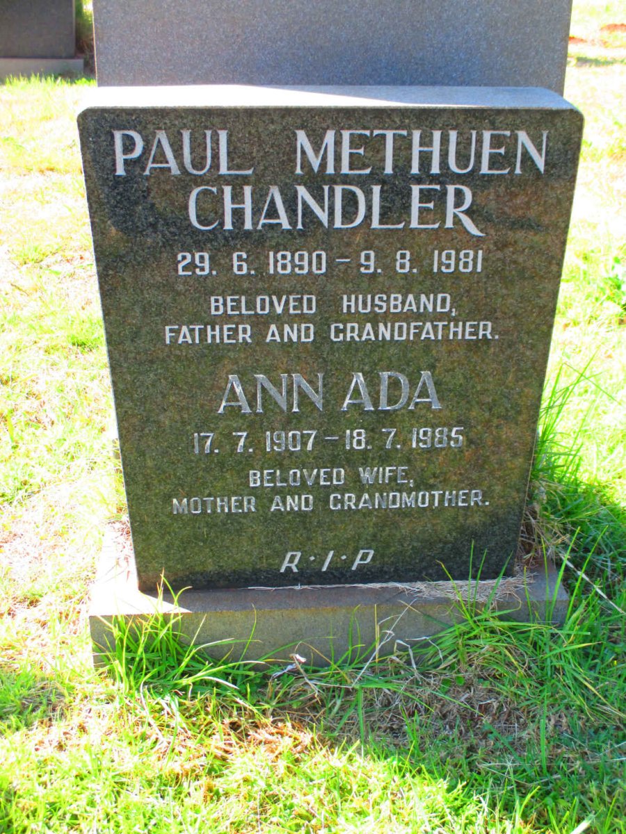CHANDLER Paul Methuen 1890-1981 &amp; Ann Ada 1907-1985