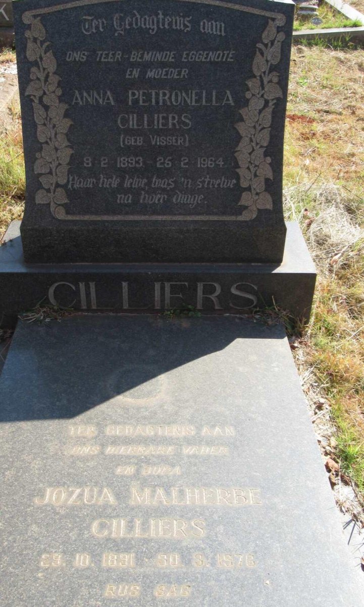 CILLIERS Jozua Malherbe 1891-1976 &amp; Anna Petronella VISSER 1893-1964