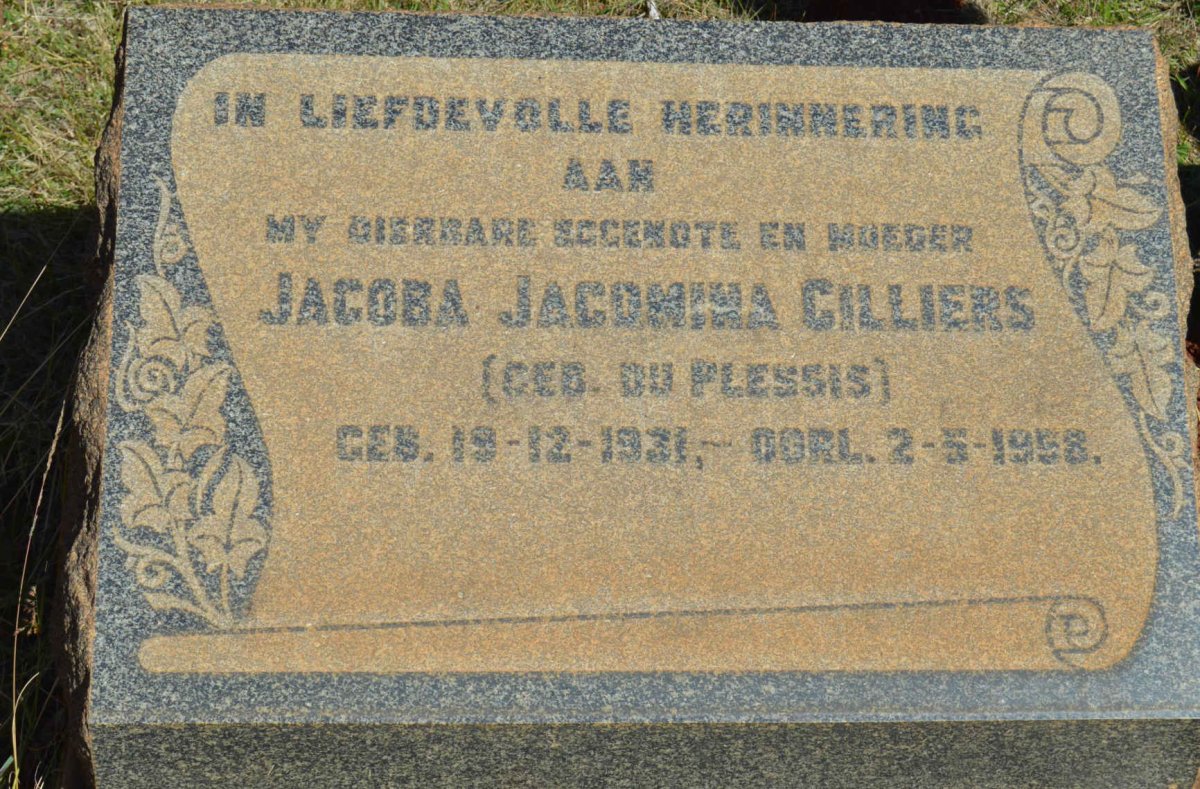 CILLIERS Jacoba Jacomina nee DU PLESSIS 1931-1958