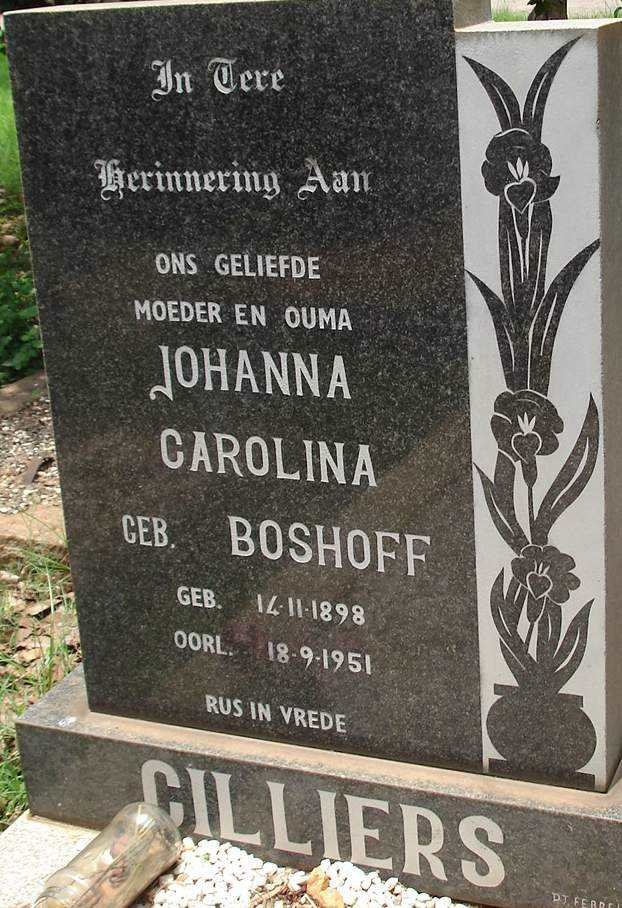 CILLIERS Johanna Carolina nee BOSHOFF 1898-1951