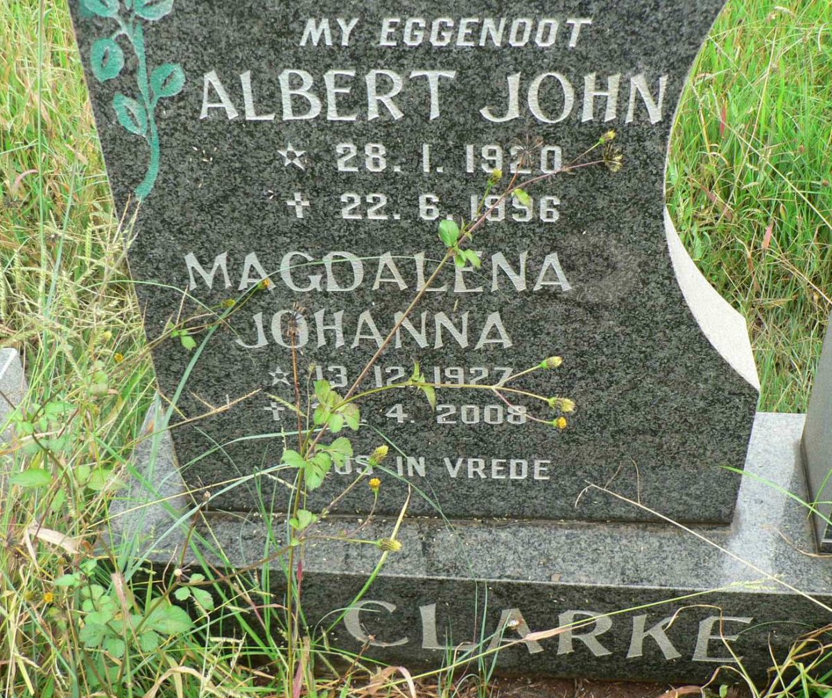 CLARKE Albert John 1920-1996 &amp; Magdalena Johanna 1927-2008