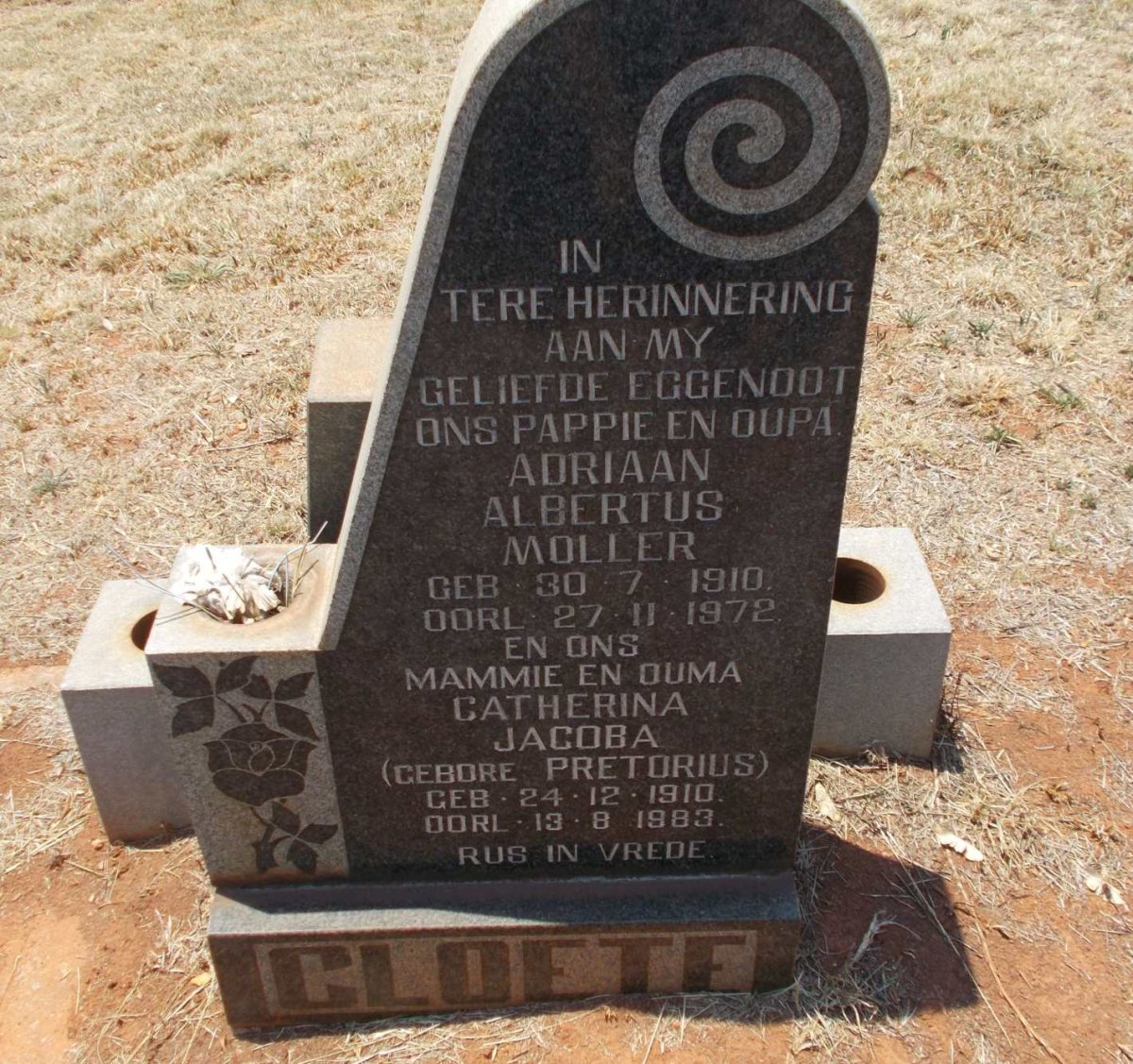 CLOETE Adriaan Albertus Moller 1910-1972 &amp; Catherina Jacoba PRETORIUS 1910-1983