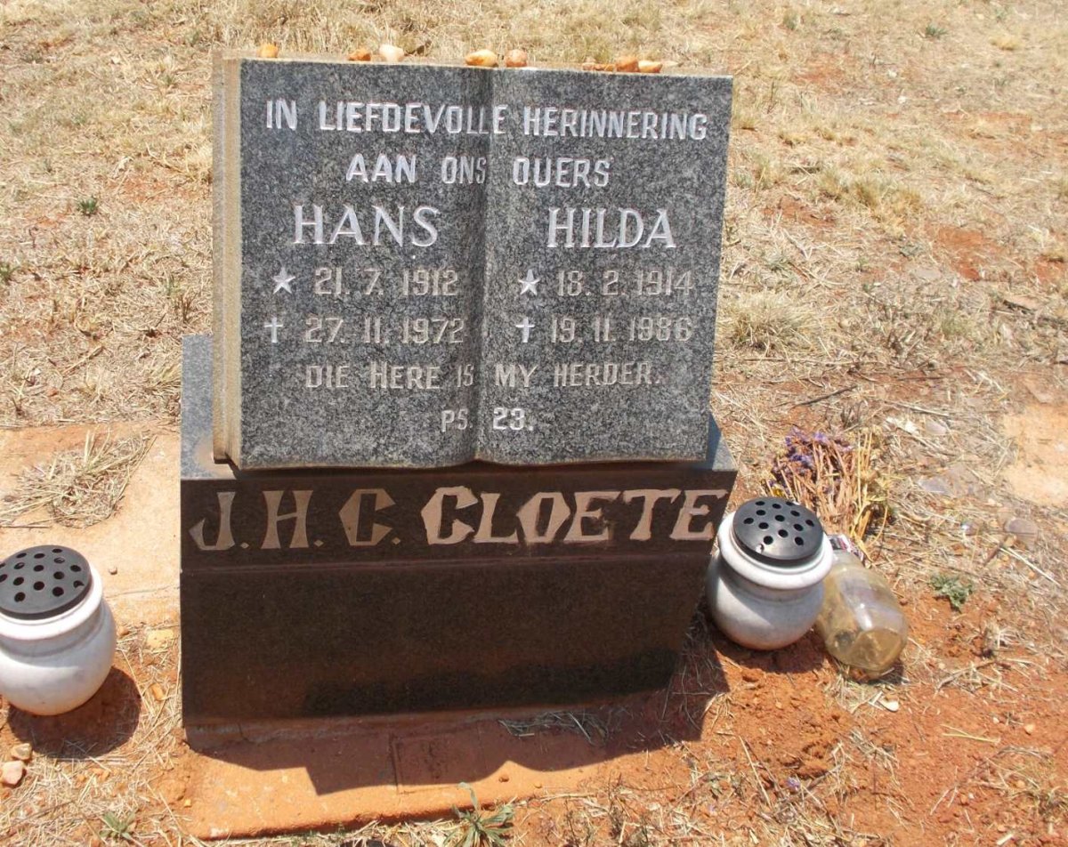 CLOETE J.H.C. 1912-1972 &amp; Hilda 1914-1986