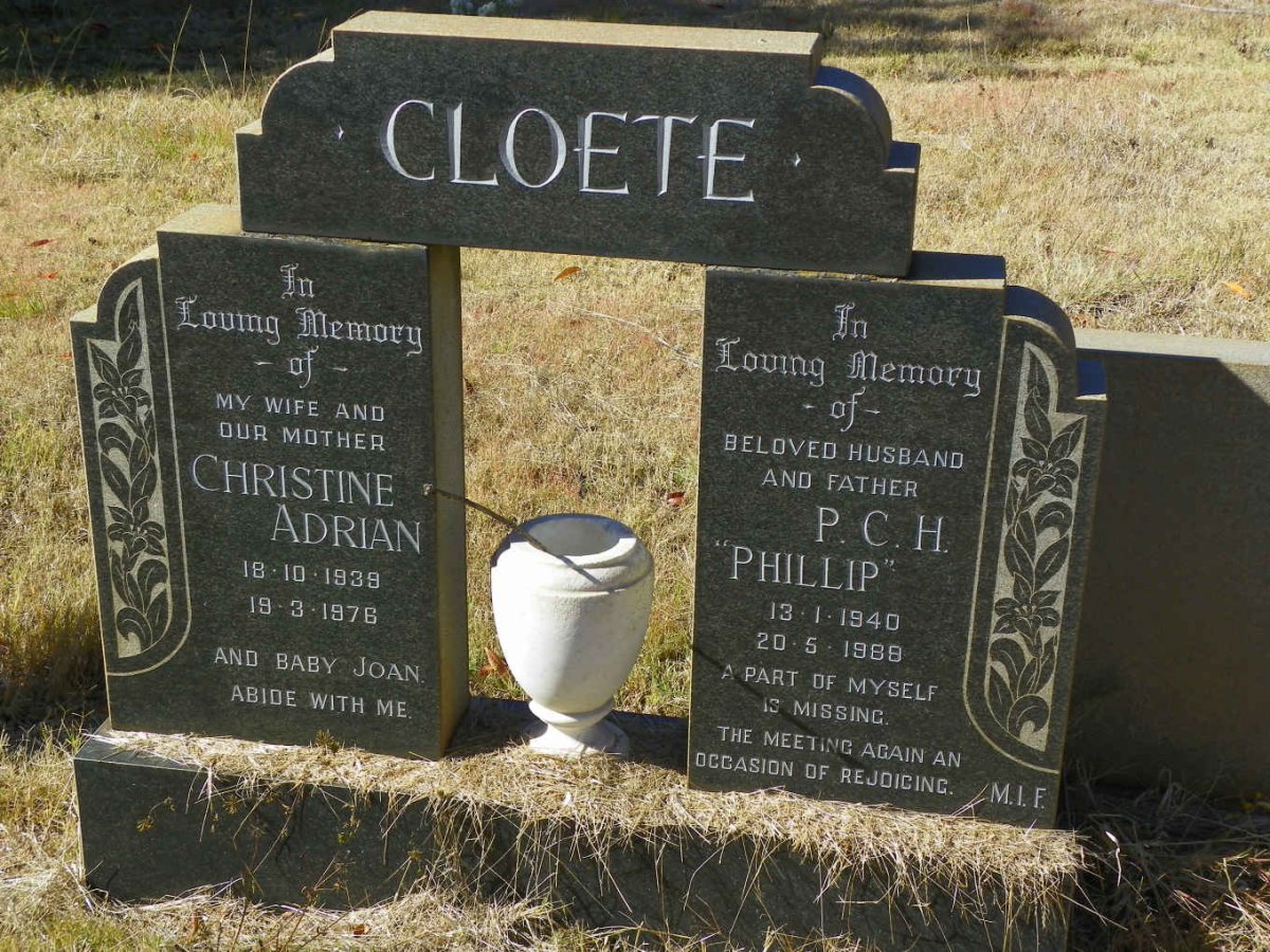 CLOETE P.C.H. 1940-1988 &amp; Christine Adrian 1939-1976