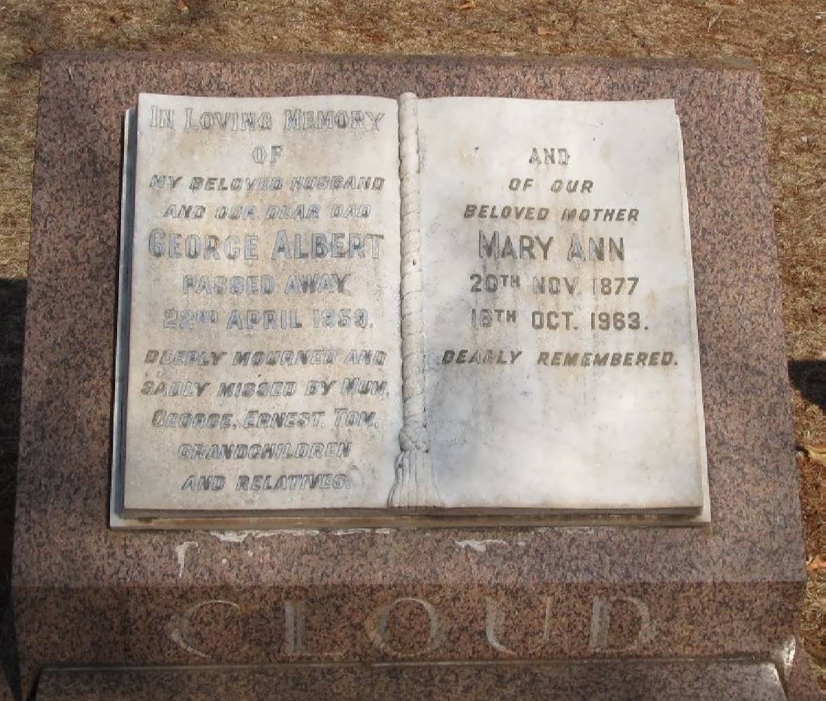 CLOUD George Albert -1959 &amp; Mary Ann 1877-1963