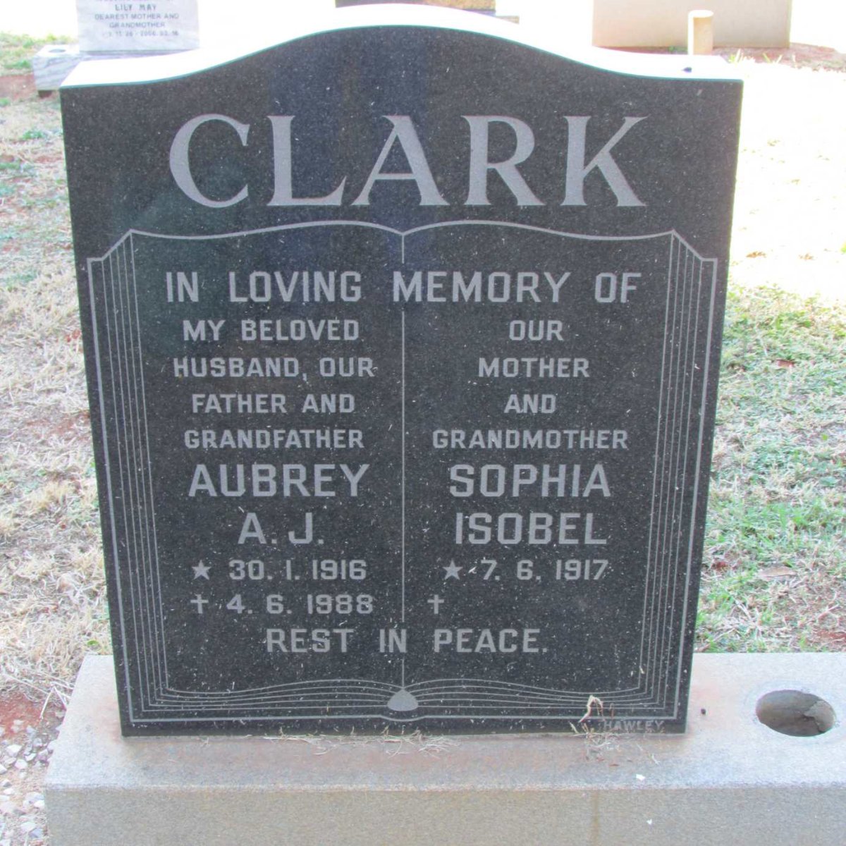 CLARK Aubrey A.J. 1916-1988 &amp; Sophia Isobel 1917-