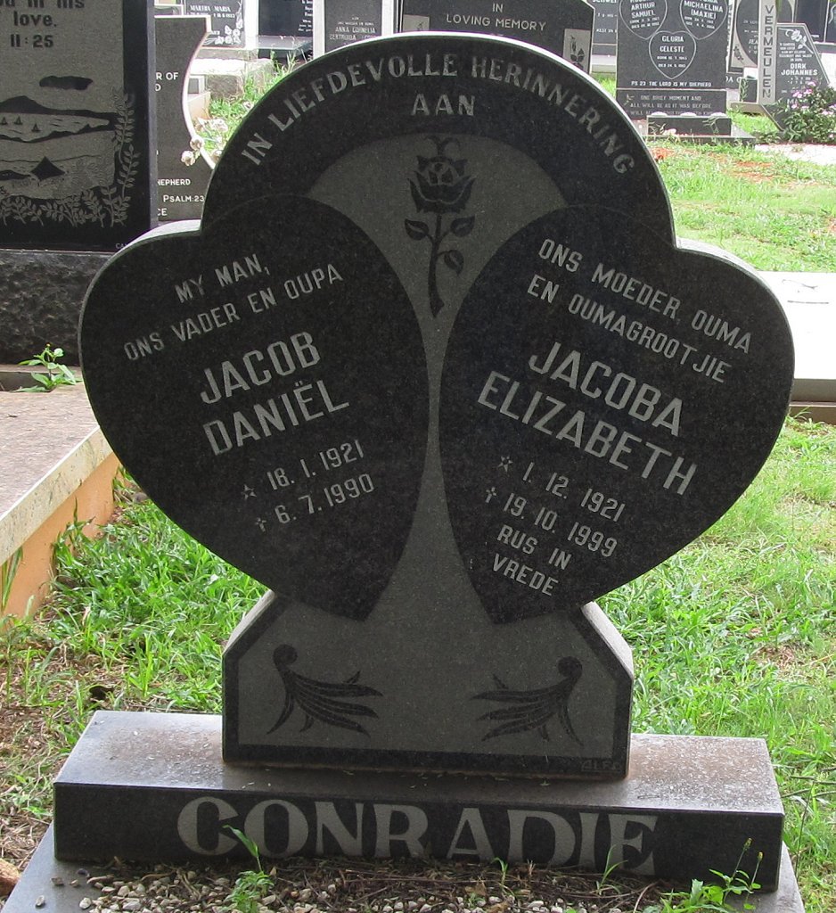 CONRADIE Jacob Daniel 1921-1990 &amp; Jacoba Elizabeth 1921-1999