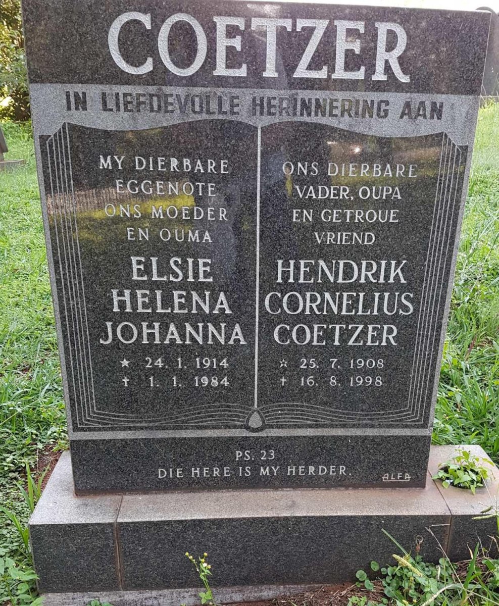 COETZER Hendrik Cornelius 1908-1998 &amp; Elsie Helena Johanna 1914-1984