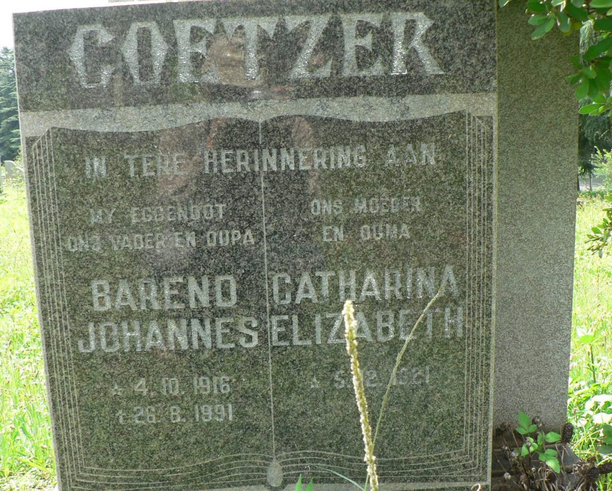 COETZER Barend Johannes 1916-1991 &amp; Catharina Elizabeth 1921-