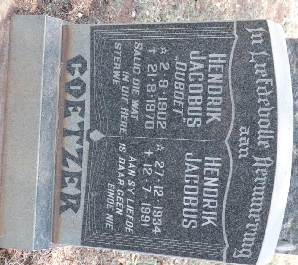 COETZER Hendrik Jacobus 1902-1970 :: COETZER Hendrik Jacobus 1934-1991