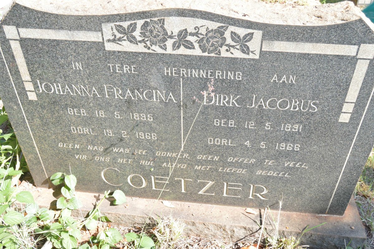 COETZER Dirk Jacobus 1891-1966 &amp; Johanna Francina 1895-1966