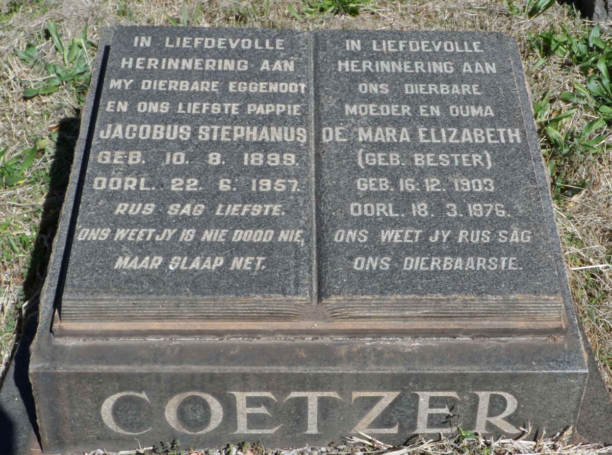 COETZER Jacobus Stephanus 1899-1957 &amp; De Mara Elizabeth BESTER 1903-1976